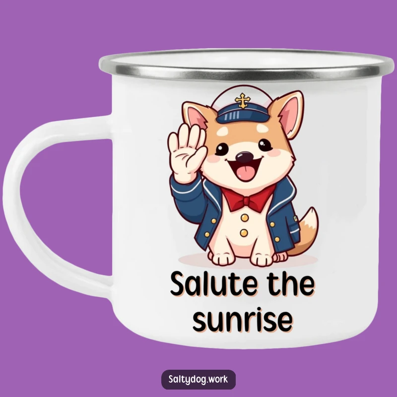 Funny Naval Dog Camping Mug: Your Cheerful Saluting Companion
