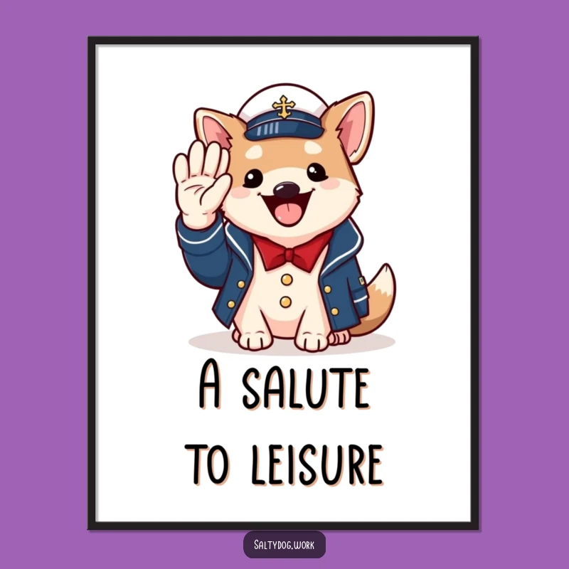 Funny Naval Dog Digital Art: Cheerful Saluting Pup Print for Decor