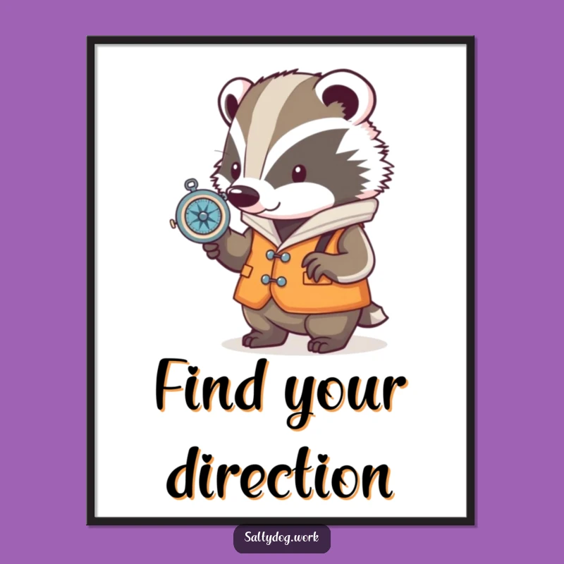 Funny Badger Nautical Poster: Determined Explorer Wall Art Gift