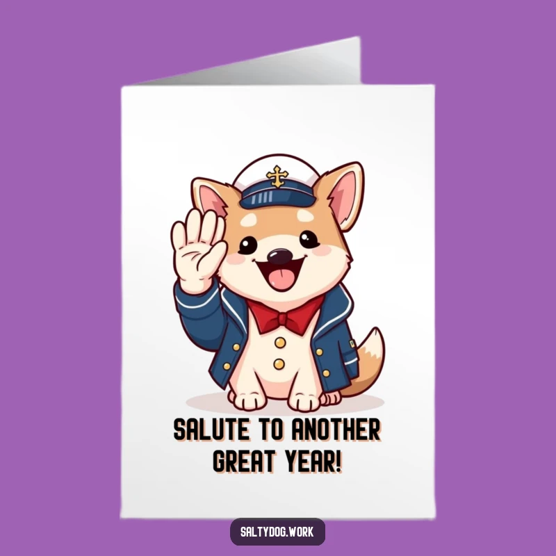 Free Printable Birthday Card: Cheerful Dog Sailor Naval Salute Downloadable
